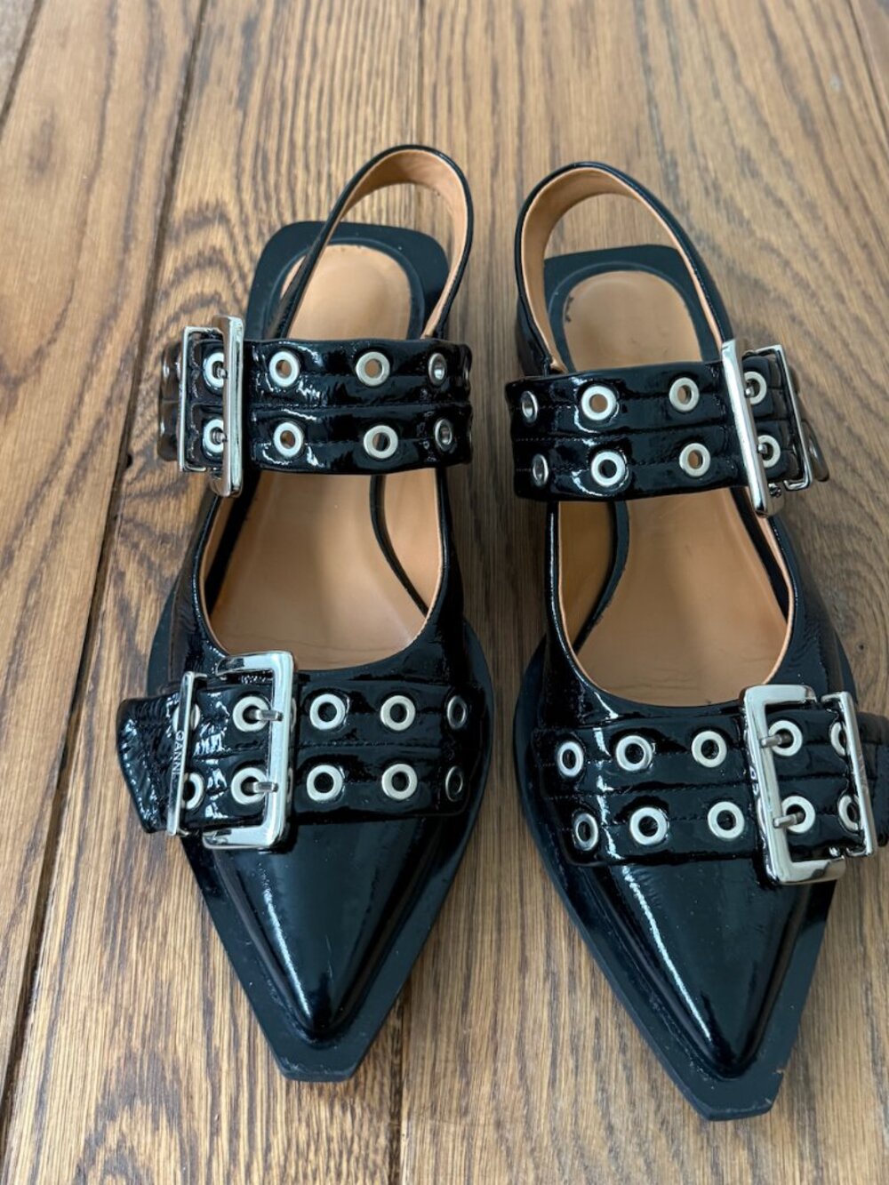 Ganni Buckle Slingback Ballerina Flats